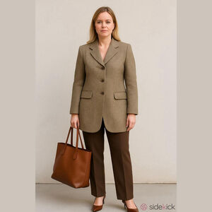 Women's Lord & Taylor Brown & Beige Herringbone Blazer Jacket Size 10